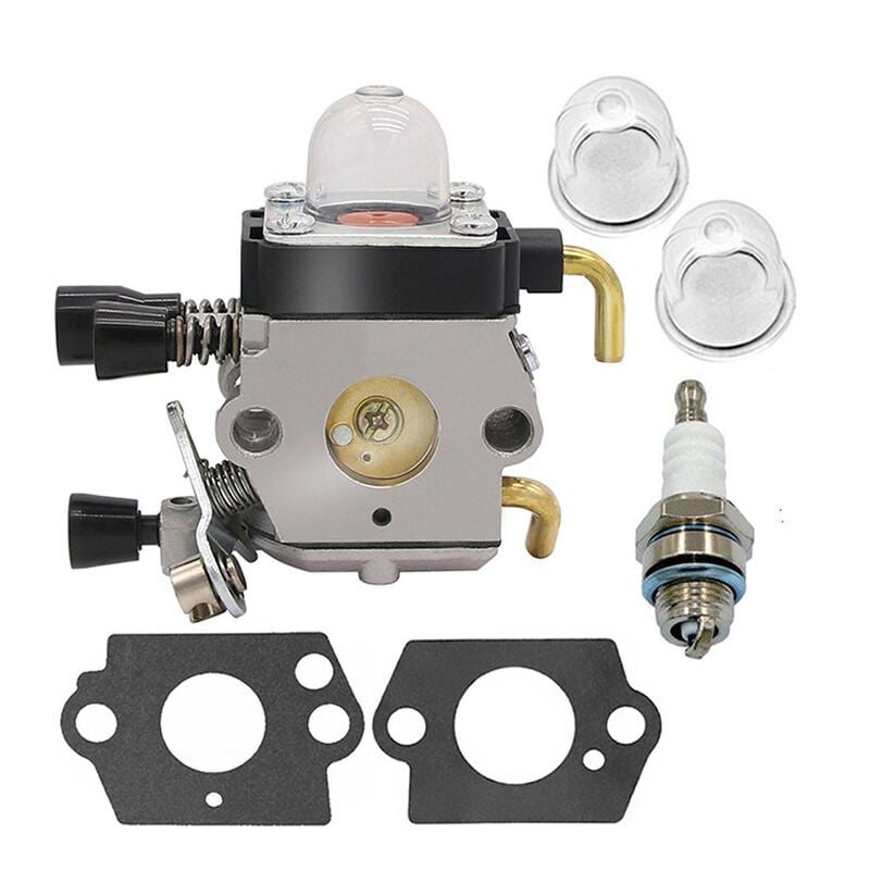 Stihl FS38 FS45 FS46 FS55 FS74 FS75 FS80 FS85 KM55 HL45 Lawn Mower Carburetor Kit with Gaskets Primer Bulbs Spark Plugs