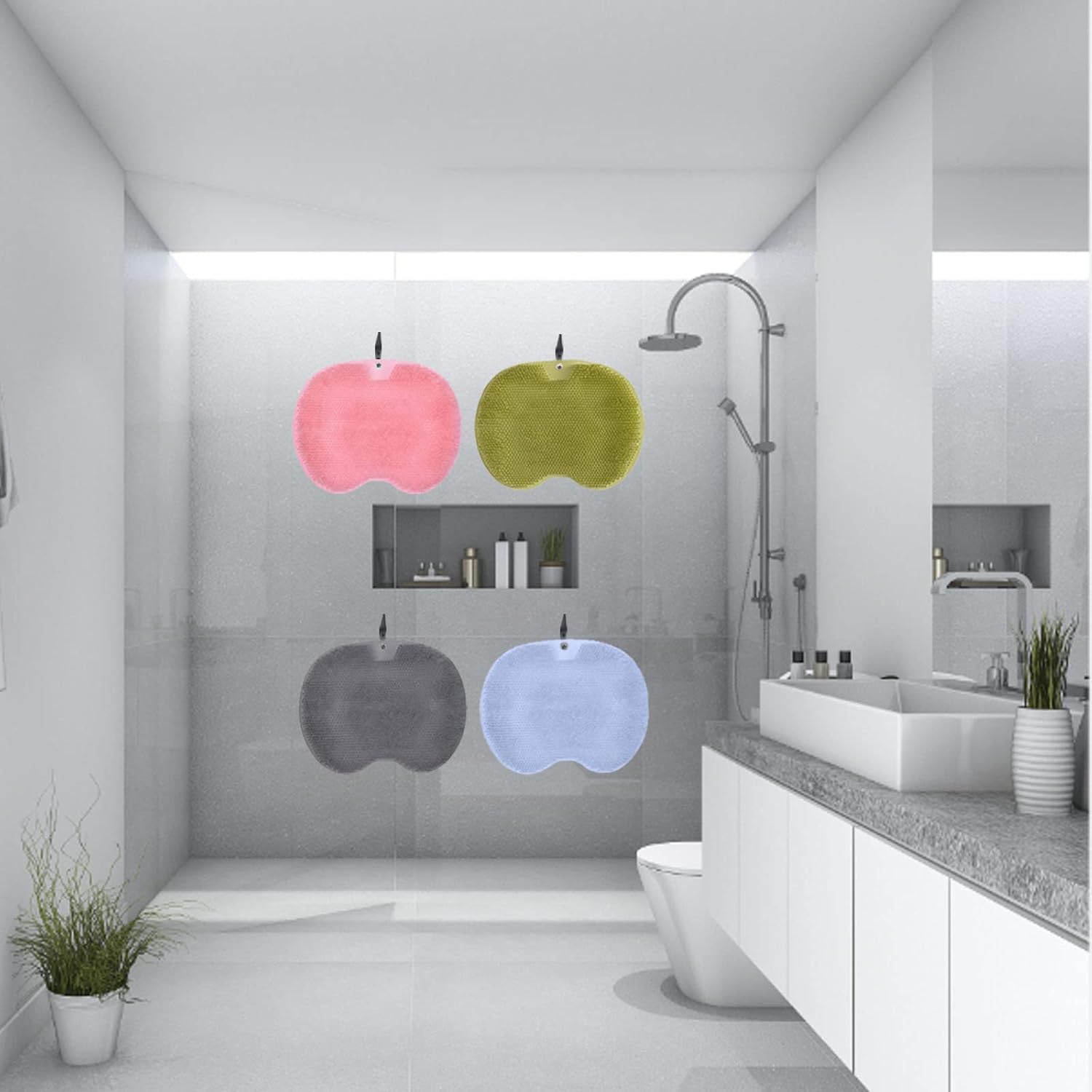 Silicone massage mat for shower back scrubber non-slip suction cups exfoliating blue