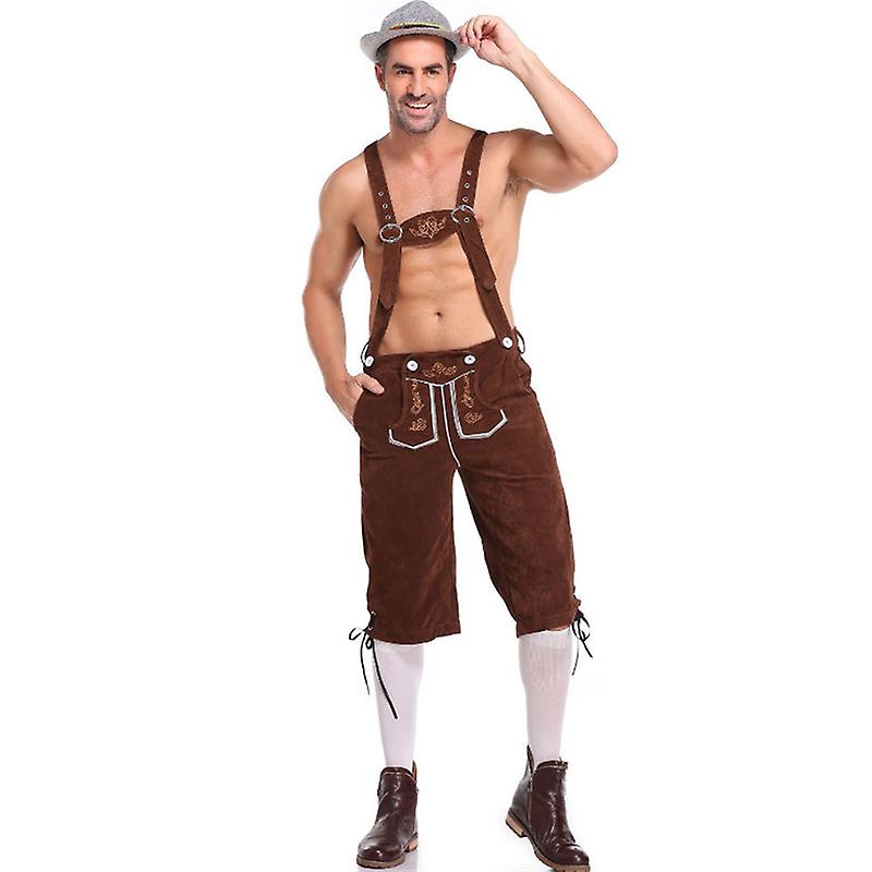 Lederhosen for Men - Genuine Leather, Authentic German Lederhosen for Men, Oktoberfest Attire - Brown-XF7-Brown XL