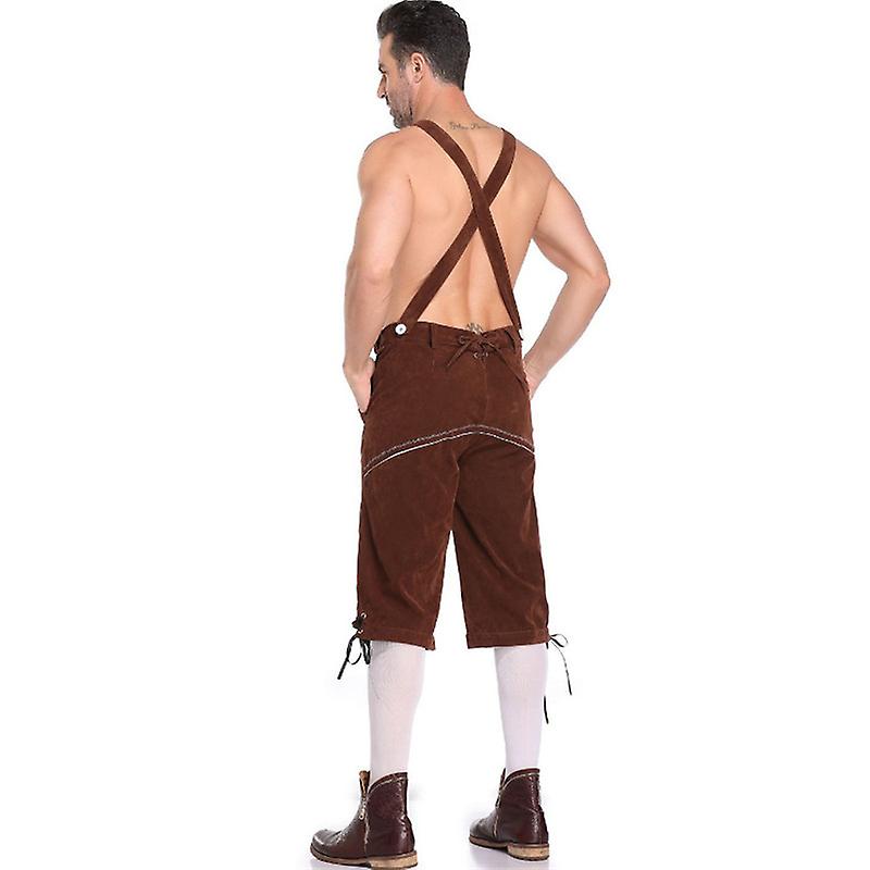 Lederhosen for Men - Genuine Leather, Authentic German Lederhosen for Men, Oktoberfest Attire - Brown-XF7-Brown XL