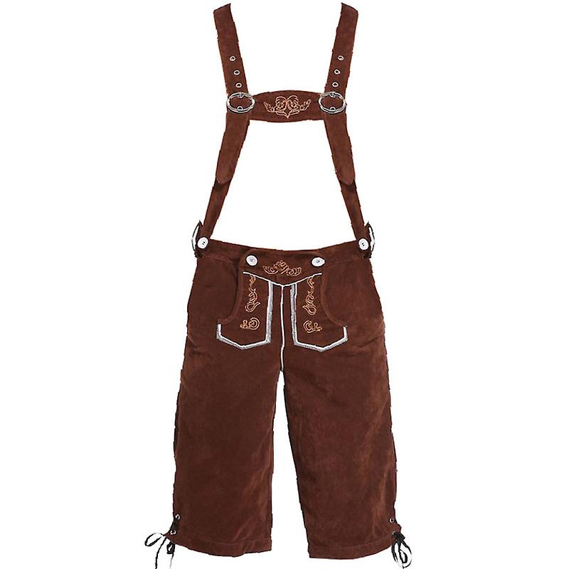 Lederhosen for Men - Genuine Leather, Authentic German Lederhosen for Men, Oktoberfest Attire - Brown-XF7-Brown XL