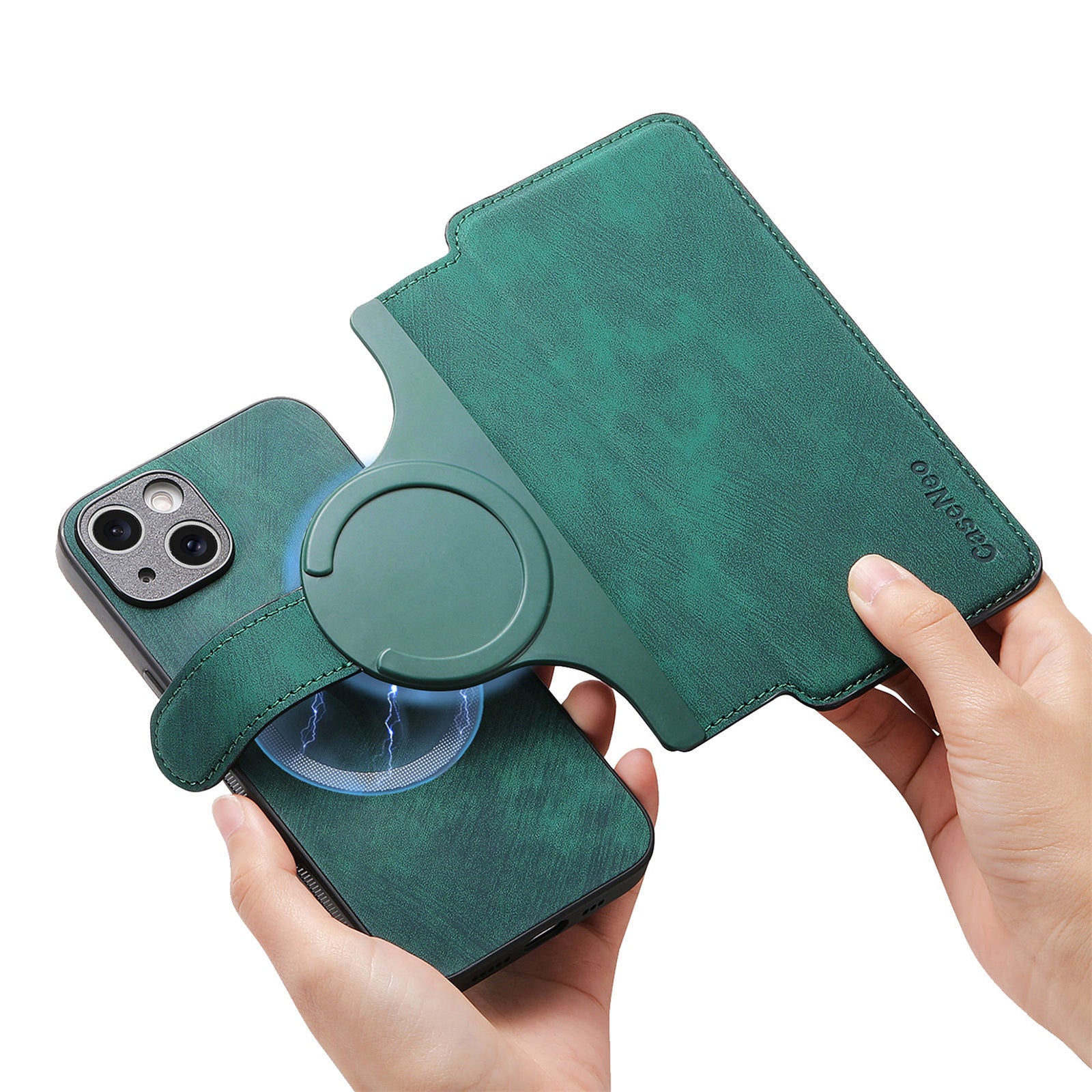 New Magnetic Two-in-one Separation Structure Mobile Phone Case - Card Holder RFID Anti-theft Brush - Suitable for iPhone Mobile Phone Case Gr Green iPhone 15