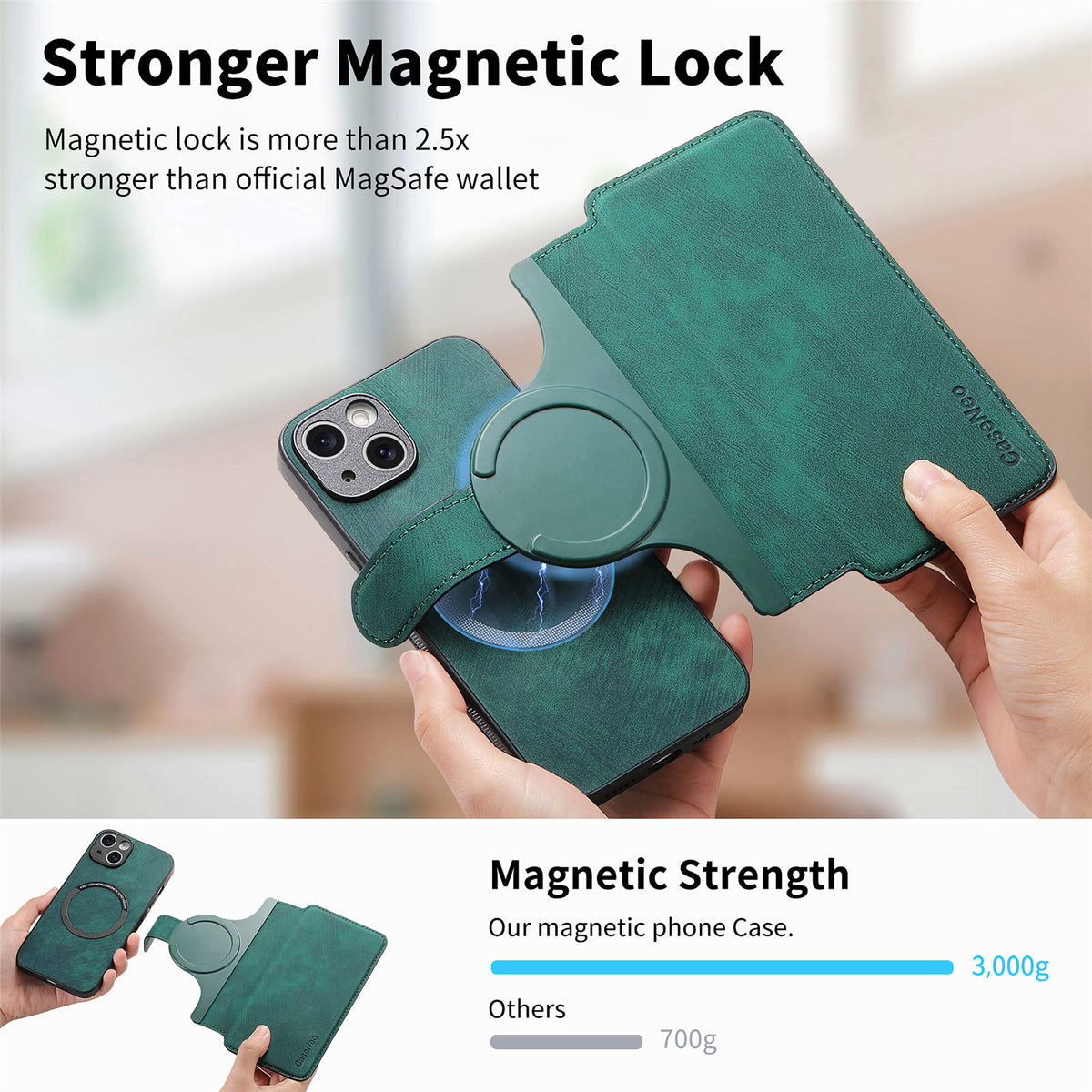 New Magnetic Two-in-one Separation Structure Mobile Phone Case - Card Holder RFID Anti-theft Brush - Suitable for iPhone Mobile Phone Case Gr Green iPhone 15