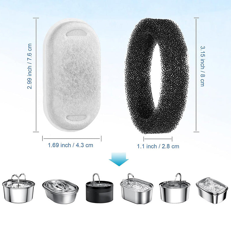 Water Fountain Filter Set of 16 Compatible with Catit Stainless Steel Pet Fountain Includes 8 Replacement Filters and 8 Sponges