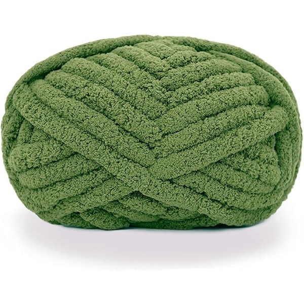Large Jumbo Super Soft Chunky Knitted Chenille Yarn for Hand Crocheting Blankets - Olive Green