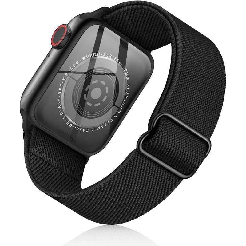 Compatible with Apple Watch 42/44/45/49 mm Adjustable Elastic Nylon Strap Black