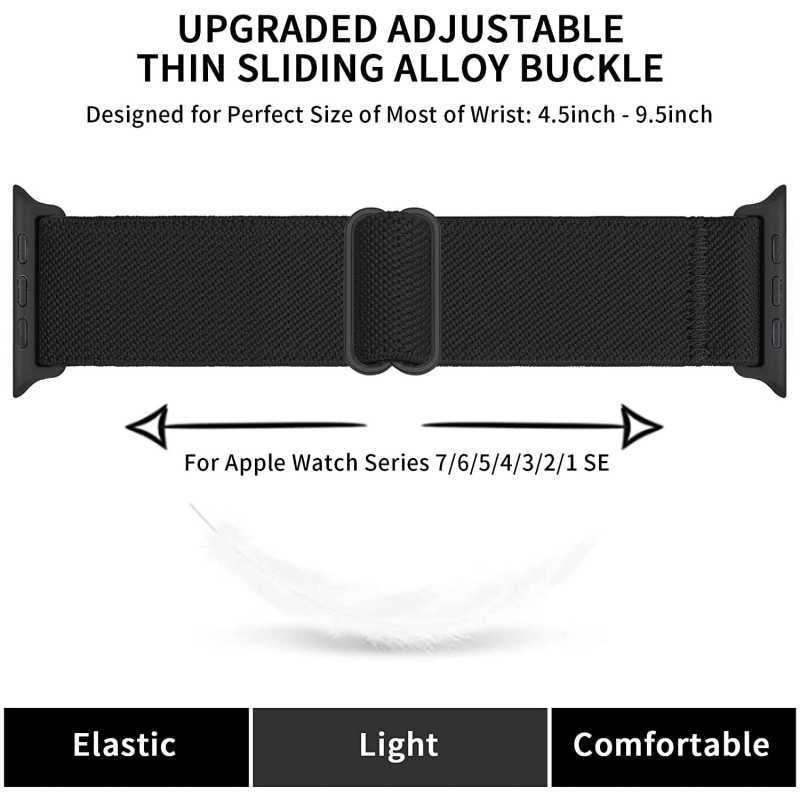 Compatible with Apple Watch 42/44/45/49 mm Adjustable Elastic Nylon Strap Black