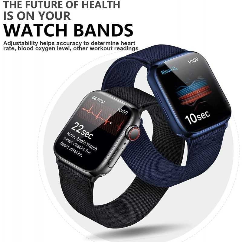 Compatible with Apple Watch 42/44/45/49 mm Adjustable Elastic Nylon Strap Black