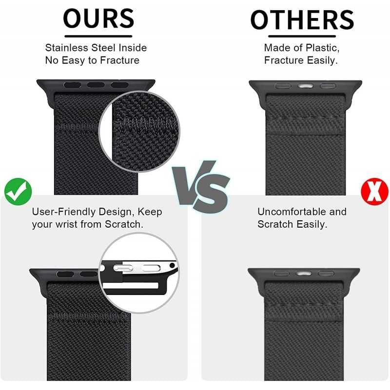 Compatible with Apple Watch 42/44/45/49 mm Adjustable Elastic Nylon Strap Black