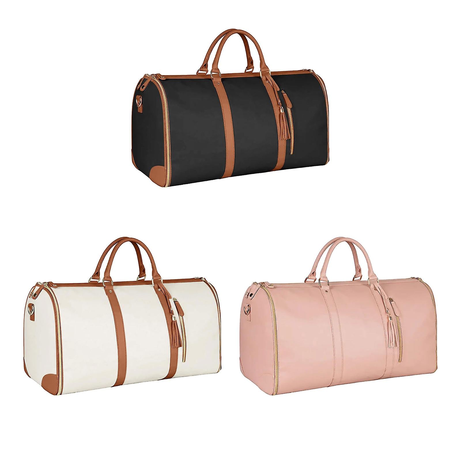 2-in-1 Foldable PU Leather Travel Bag, Convertible Suitcase, Travel Garment Bag for Women White