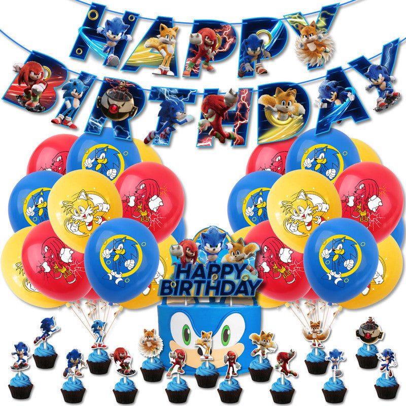 Sonic Birthday Theme Party Decoration Cartoon Accordion Flag Insert Balloon Set D