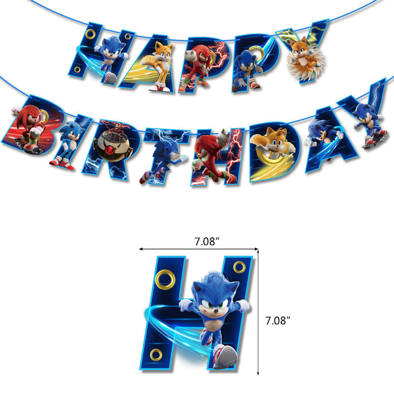 Sonic Birthday Theme Party Decoration Cartoon Accordion Flag Insert Balloon Set D