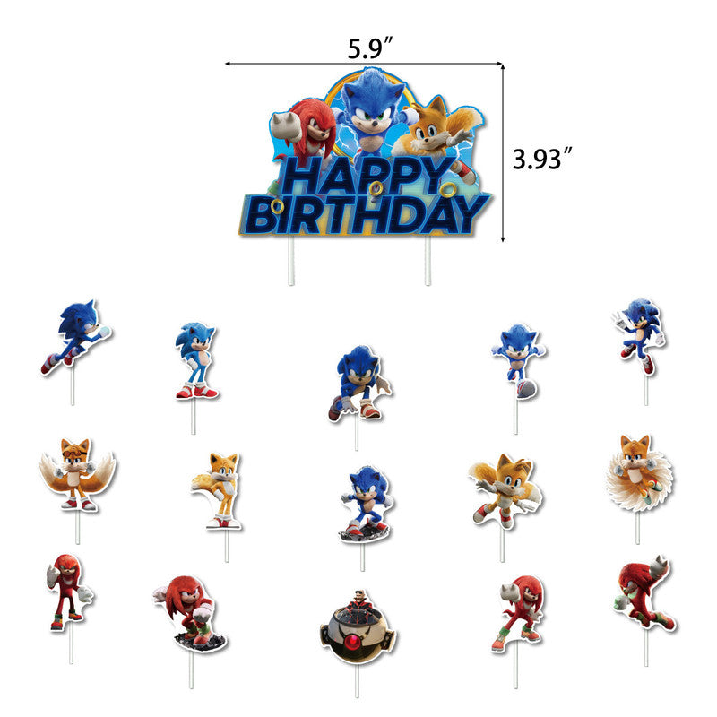 Sonic Birthday Theme Party Decoration Cartoon Accordion Flag Insert Balloon Set D