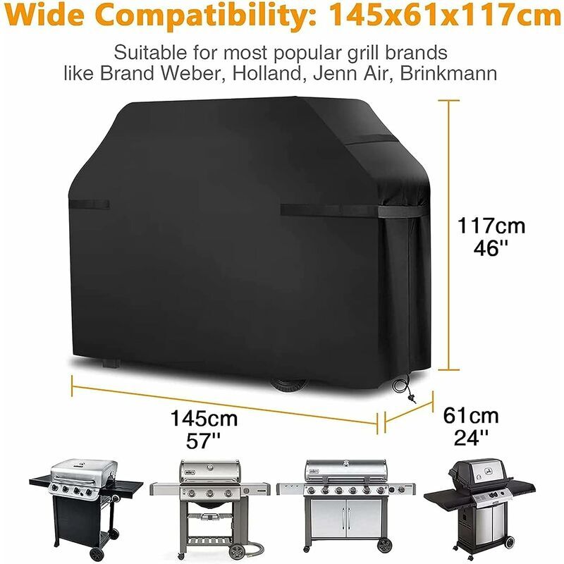 Waterproof Windproof Tear-Proof Grill Cover with Storage Bag and Straps 145x61x117cm