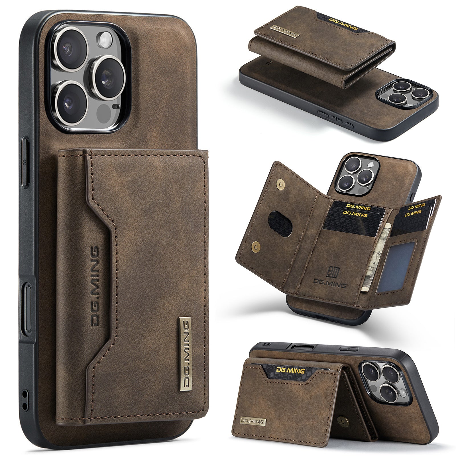 Magnetic iPhone 16 Pro Case with Card Pocket Compatible with iPhone 16 Pro Coffee Color