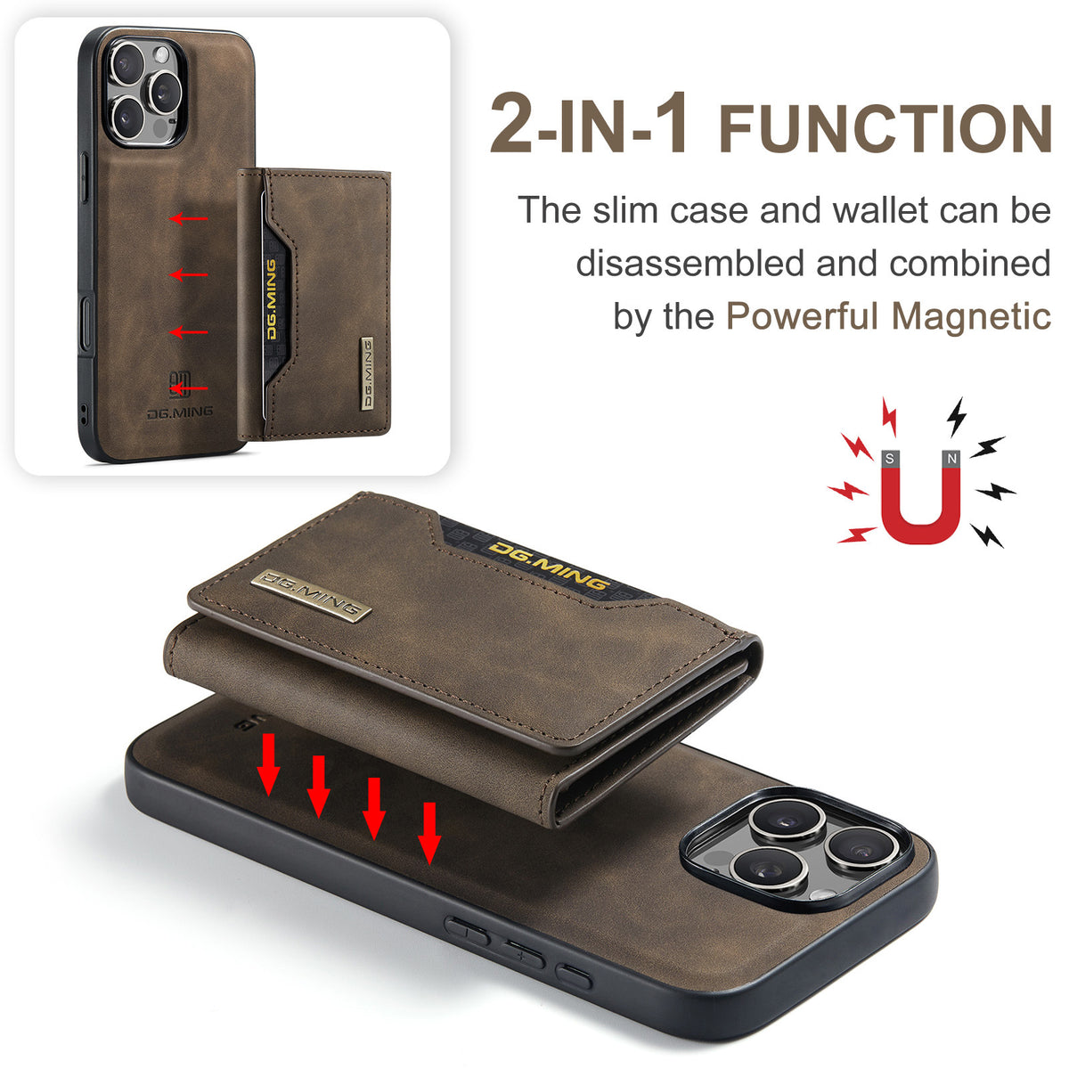 Magnetic iPhone 16 Pro Case with Card Pocket Compatible with iPhone 16 Pro Coffee Color