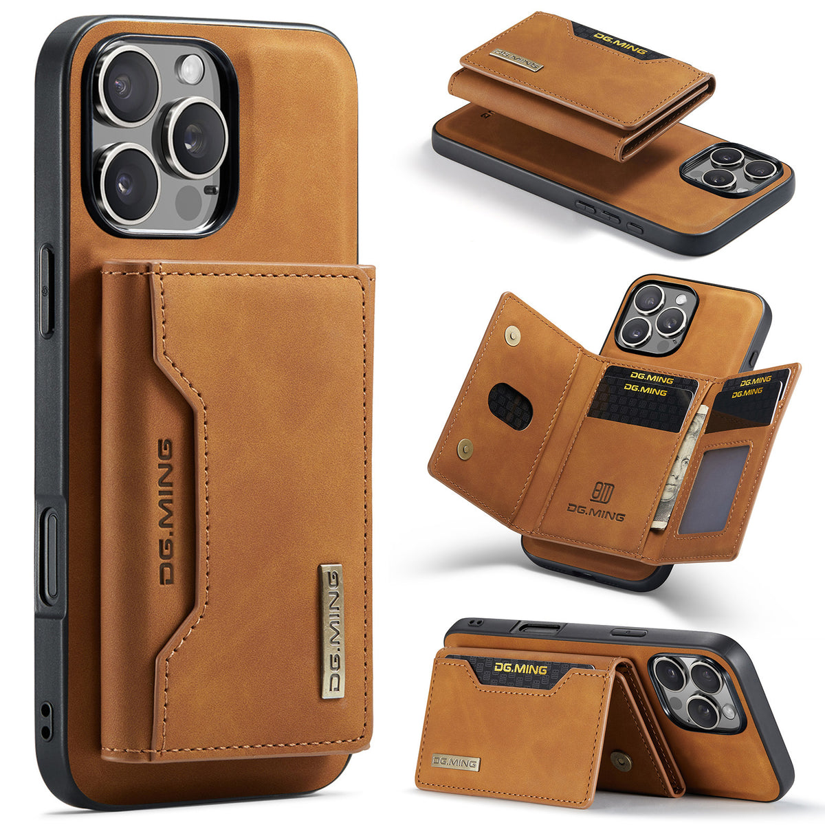 Magnetic iPhone 16 Pro Case with Card Pocket Compatible with iPhone 16 Pro Coffee Color