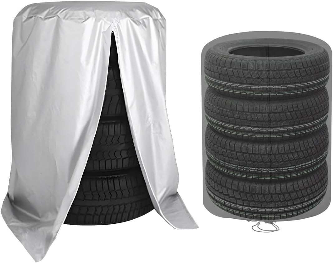Tire Storage Cover, Universal Tire Cover for 4 Tires, Car Spare Tire Tire Storage Bag Case Protection (Silver)