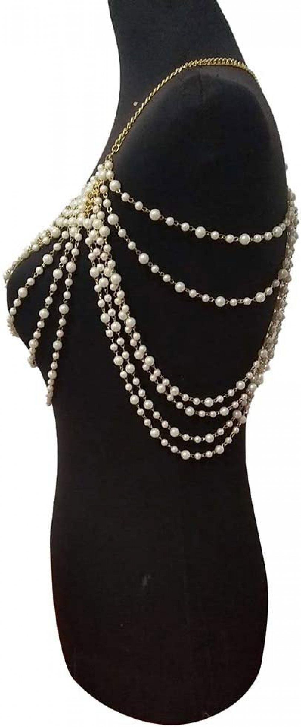 Pearl Body Chain for Women, Gold Multi-layer Necklace for Backless Dresses and Bikinis, Bridal Jewelry