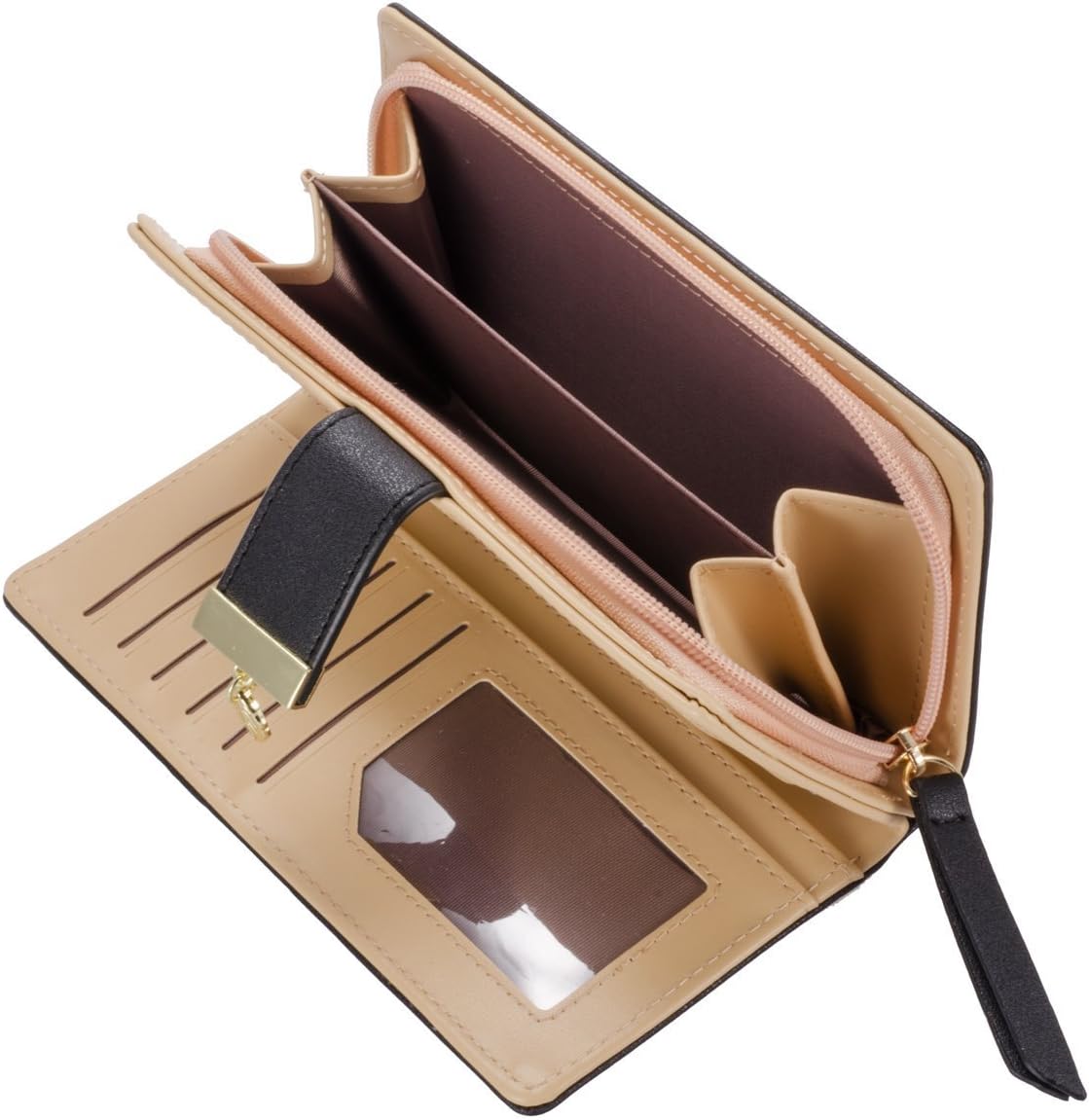 Women's Large Capacity Long Wallet Hollow Leaf Design Black