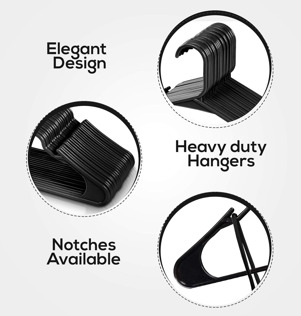 Plastic Clothes Hangers 20 Pack Space Saving Durable with Shoulder Groove Black