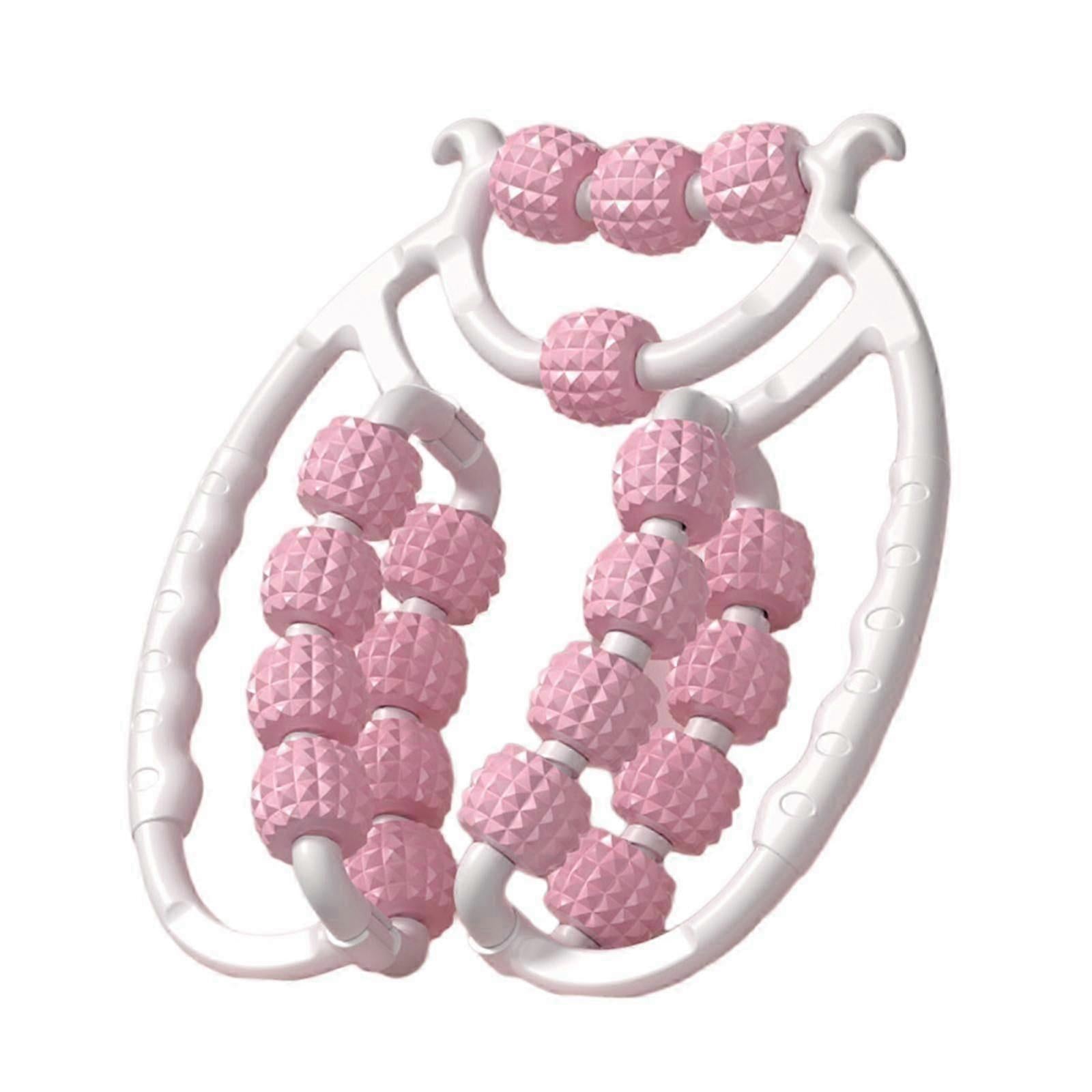 Massage Roller Relax Roller 20 Wheels Tubular Device Arm Leg Massage Circular Leg Clamps for Golfers Elbow Neck Leg Ankle Pink