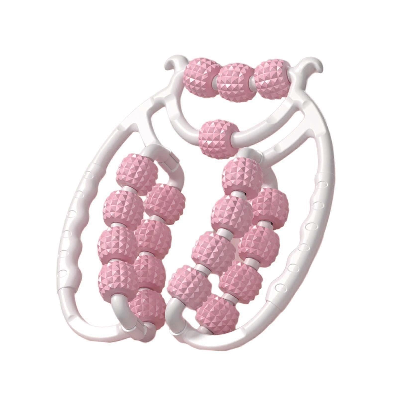 Massage Roller Relax Roller 20 Wheels Tubular Device Arm Leg Massage Circular Leg Clamps for Golfers Elbow Neck Leg Ankle Pink