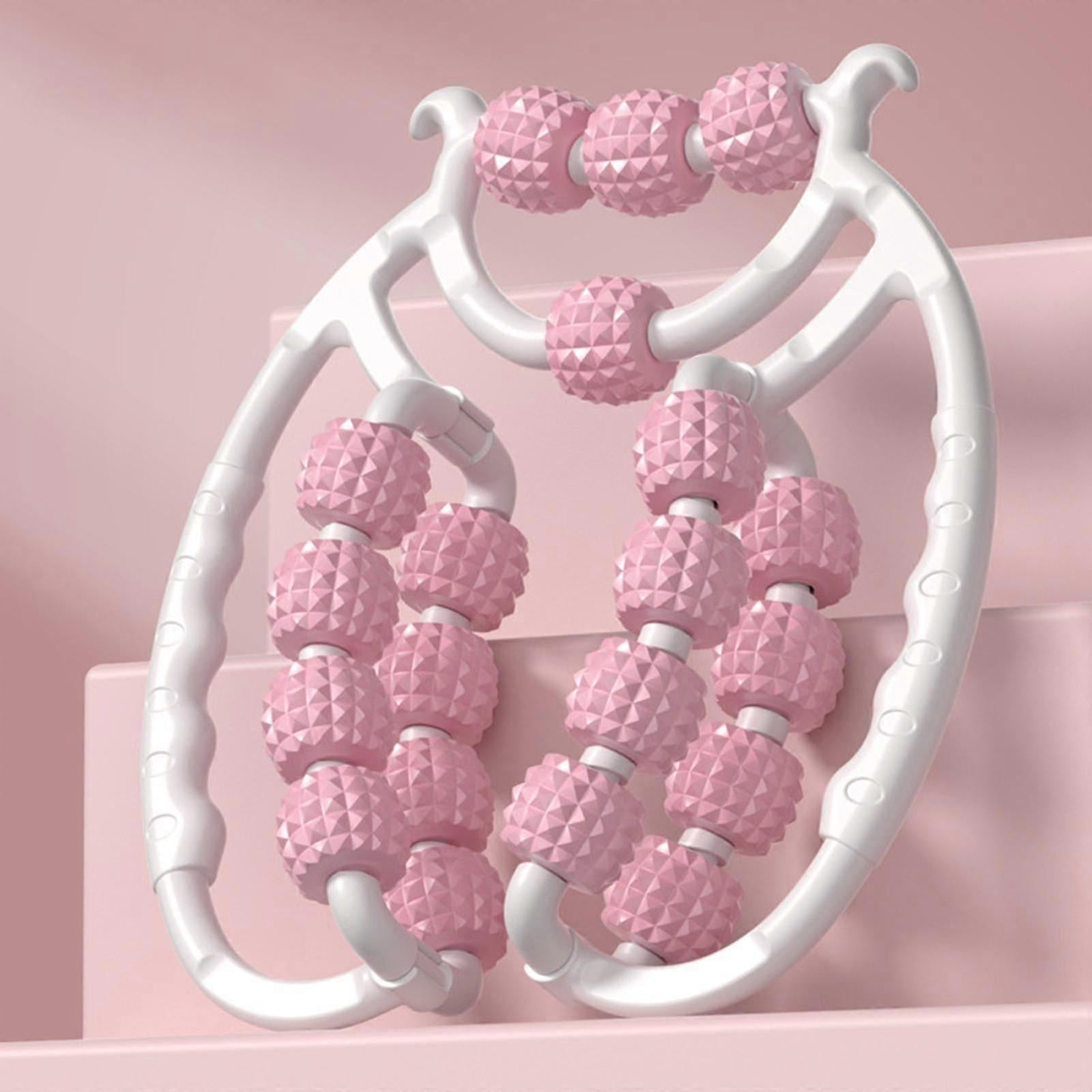 Massage Roller Relax Roller 20 Wheels Tubular Device Arm Leg Massage Circular Leg Clamps for Golfers Elbow Neck Leg Ankle Pink