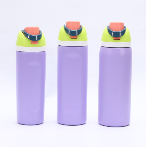 Insulated Stainless Steel Water Bottle with Straw,Purple color blocking & 24 oz, BPA-Free, for Travel, Sports, Outdoors