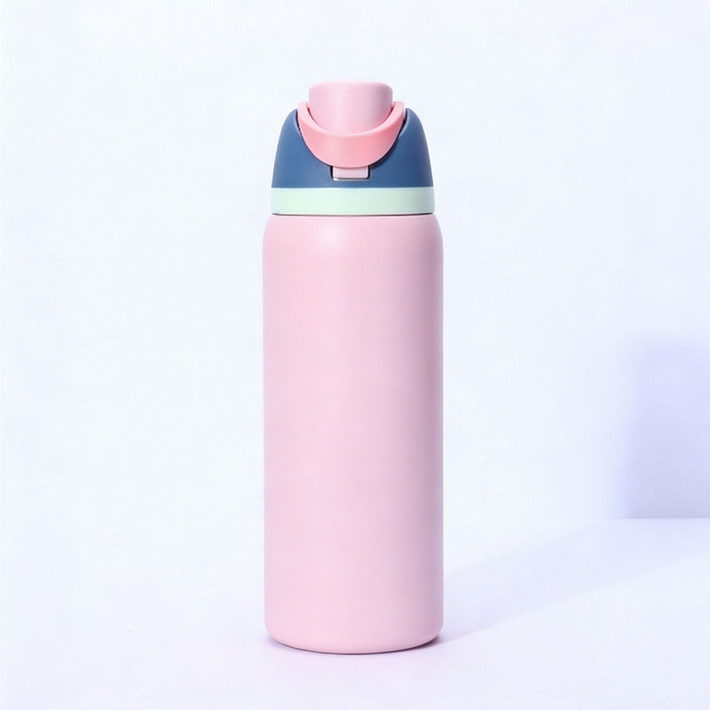 Insulated Stainless Steel Water Bottle with Straw,Pink color blocking &amp; 24 oz, BPA-Free, for Travel, Sports, Outdoors