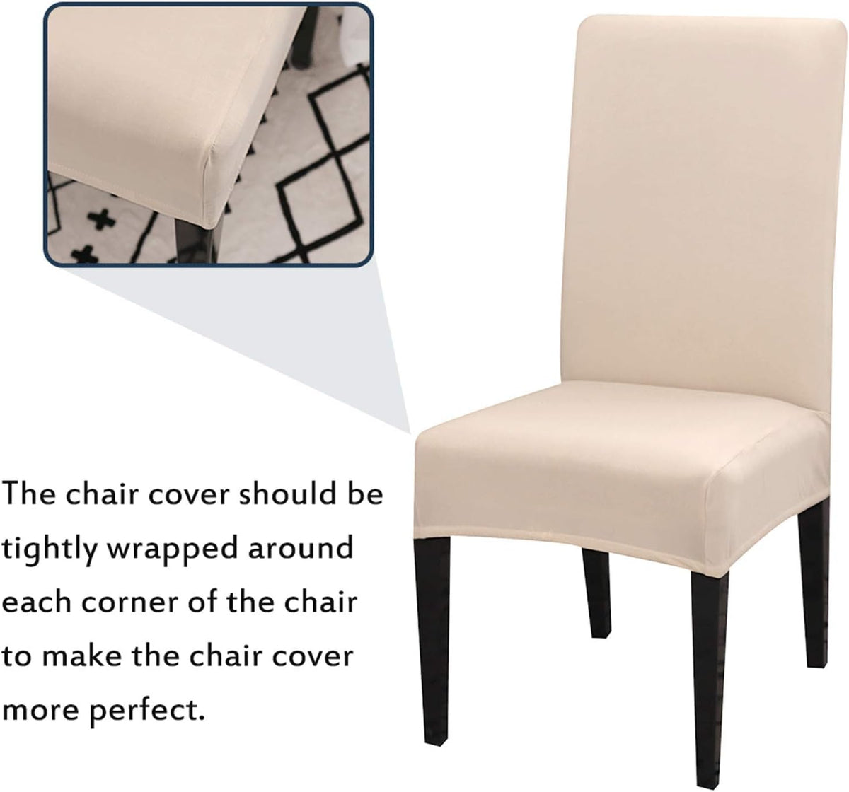 Dining Room Chair Covers, Stretchy Washable Removable Set of 6 Beige Seat Protectors Compatible with Hotel Chairs
