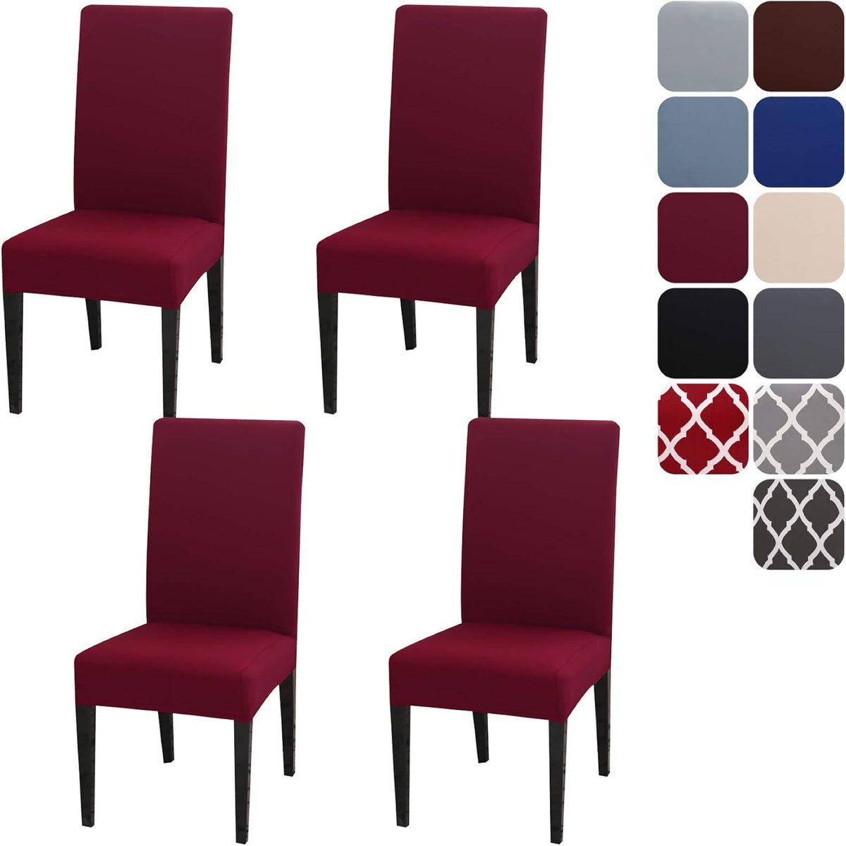 Stretch Washable Chair Covers Set of 4 Wine Red Removable Slipcovers for Hotel Decoration
