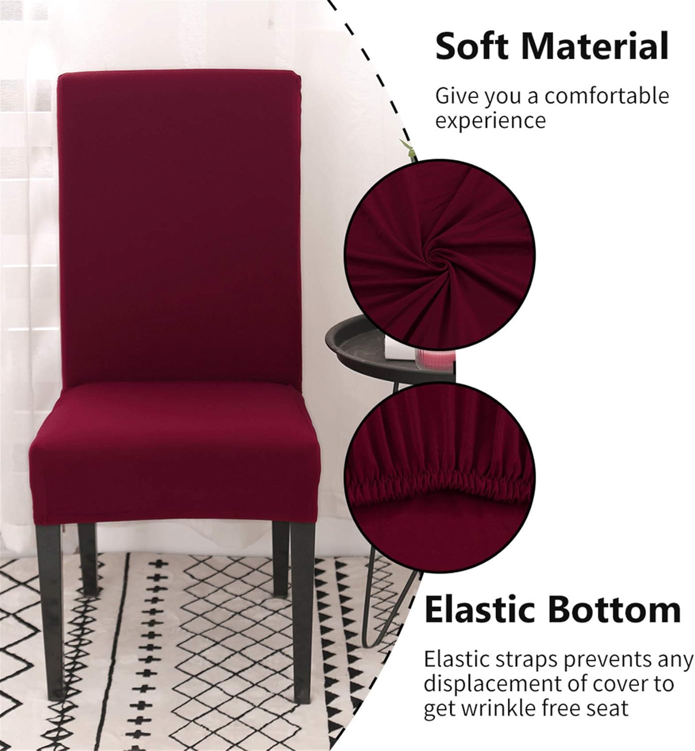 Stretch Washable Chair Covers Set of 4 Wine Red Removable Slipcovers for Hotel Decoration
