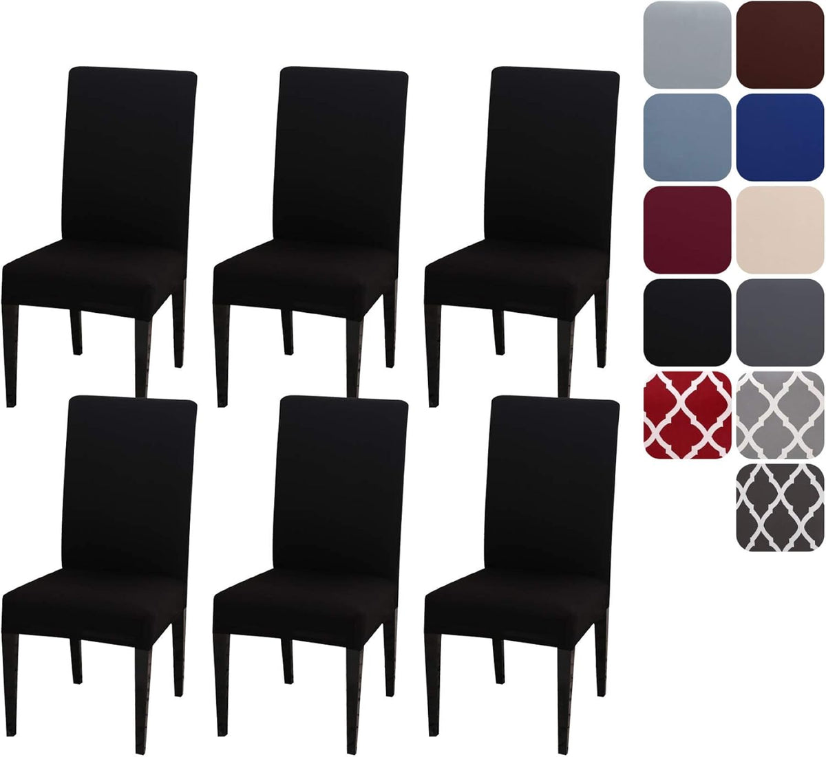 Dining Room Chair Covers Stretchy Washable Set of 6 Black Seat Covers for Hotels Removable Decorative Covers