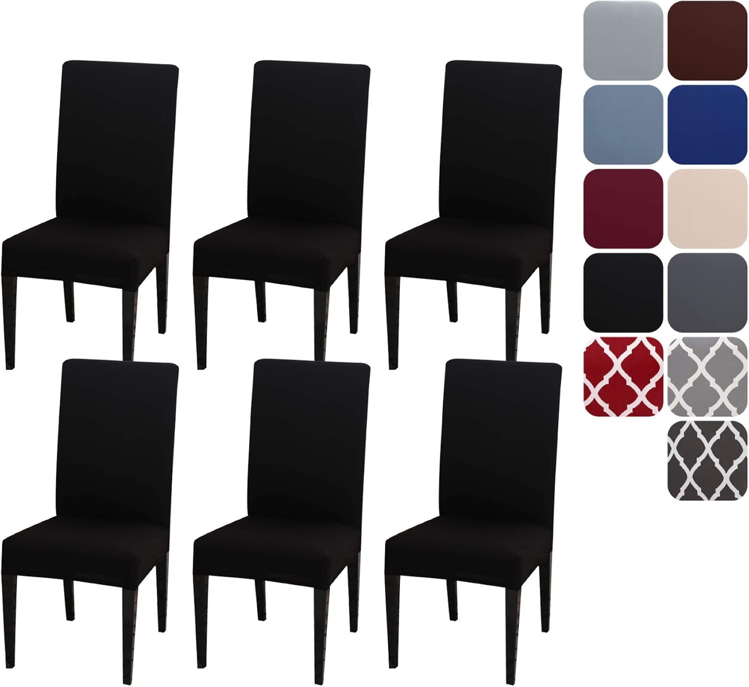 Dining Room Chair Covers Stretchy Washable Set of 6 Black Seat Covers for Hotels Removable Decorative Covers