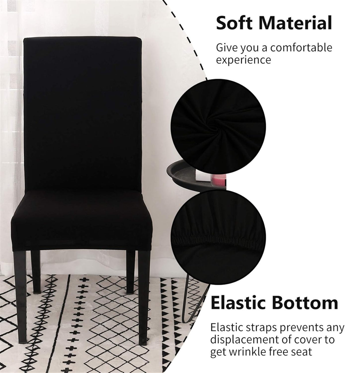 Dining Room Chair Covers Stretchy Washable Set of 6 Black Seat Covers for Hotels Removable Decorative Covers