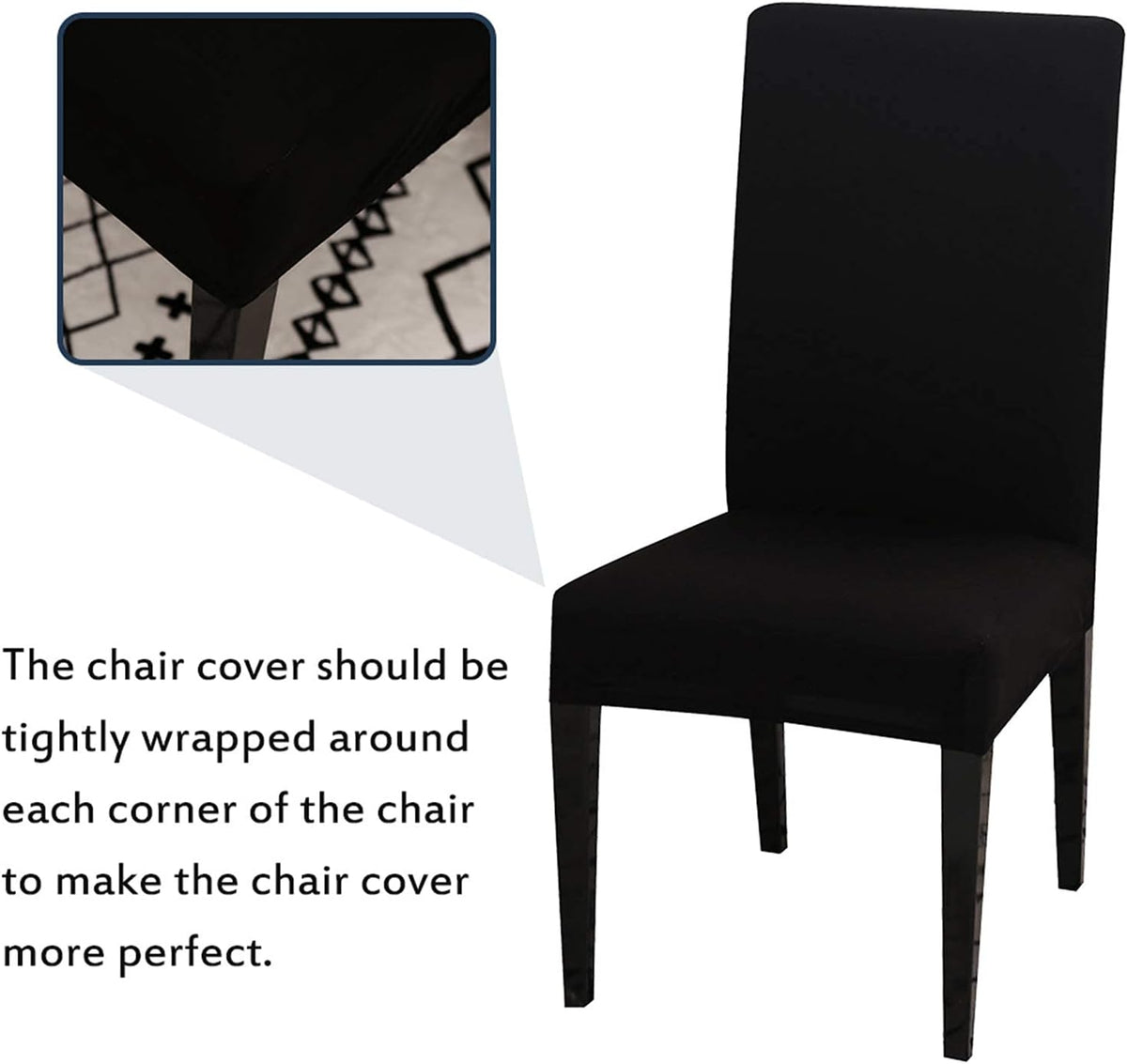 Dining Room Chair Covers Stretchy Washable Set of 6 Black Seat Covers for Hotels Removable Decorative Covers