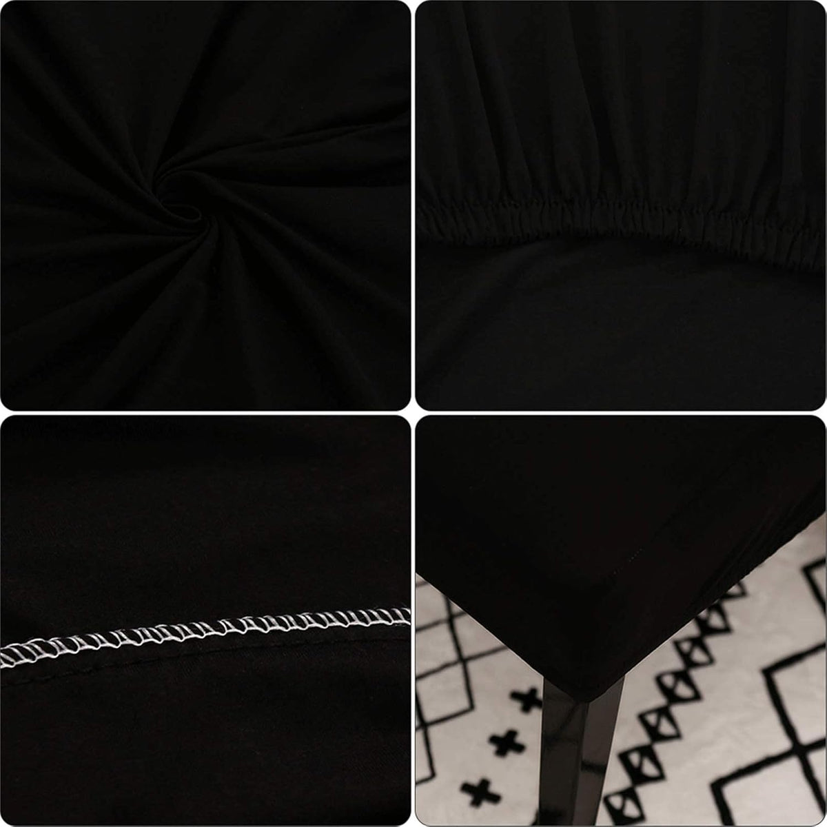 Dining Room Chair Covers Stretchy Washable Set of 6 Black Seat Covers for Hotels Removable Decorative Covers
