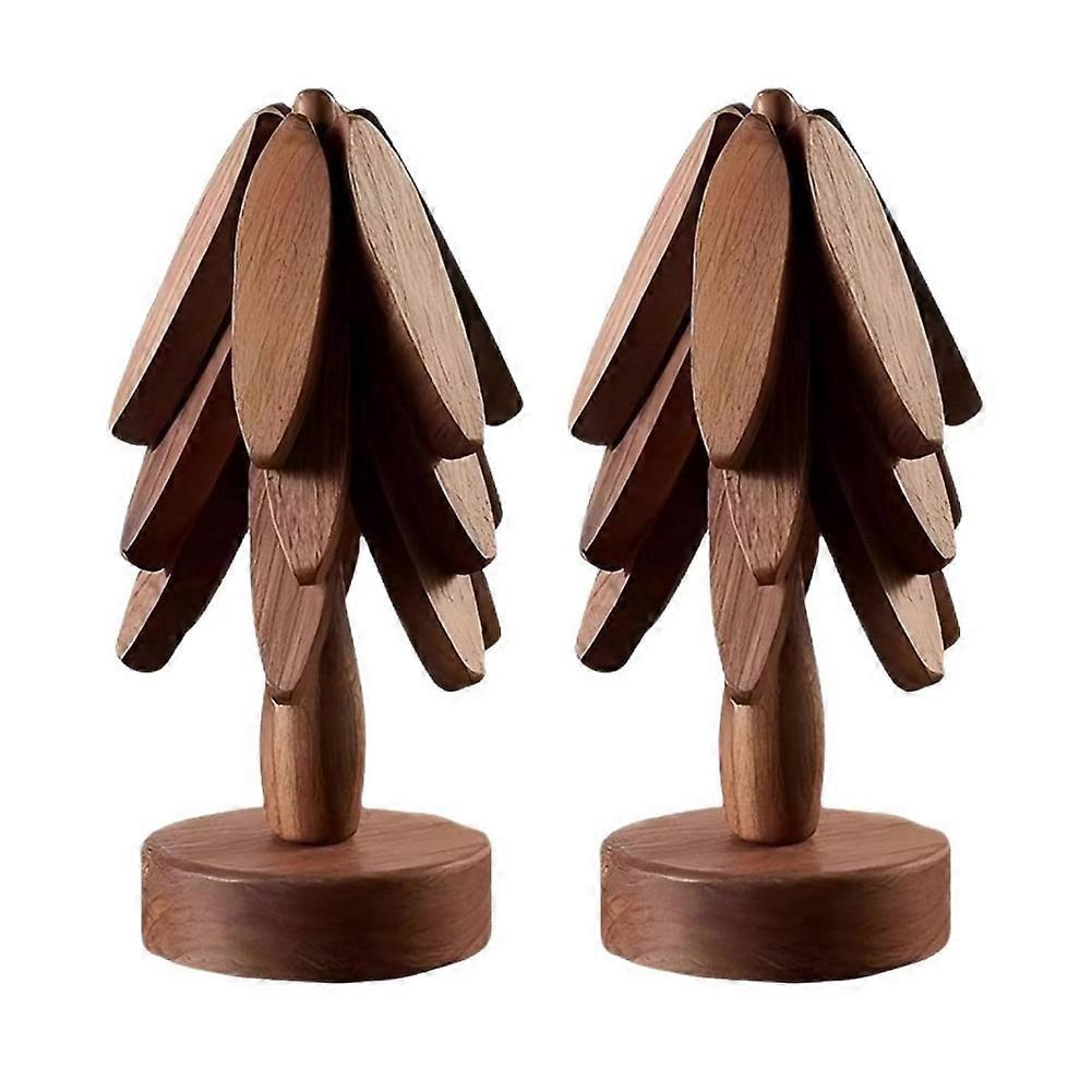 Tree Shape Wooden Coasters Set of 2, Wooden Insulation Mat