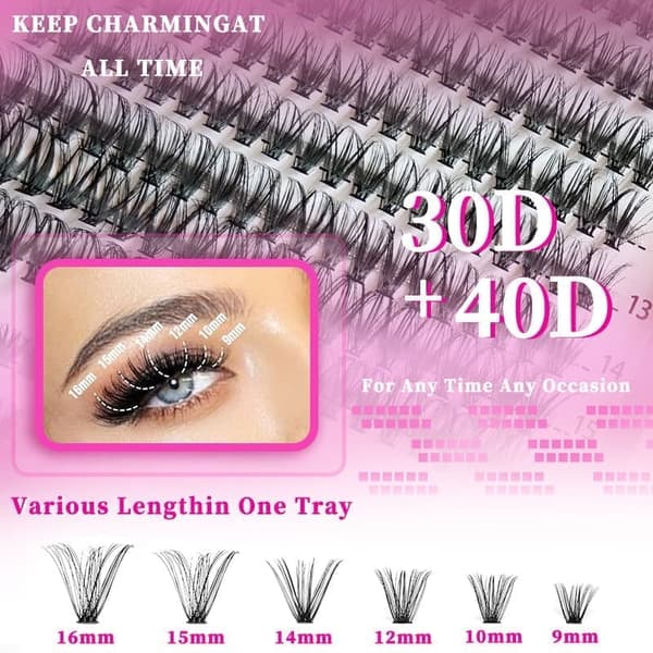 Eyelash Extension Kit with D-Curl for Beginners, Individual False Eyelashes, Pre-made Cluster Lashes, 30+40+50D