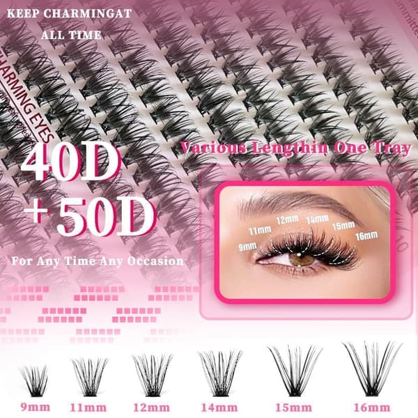 Eyelash Extension Kit with D-Curl for Beginners, Individual False Eyelashes, Pre-made Cluster Lashes, 30+40+50D