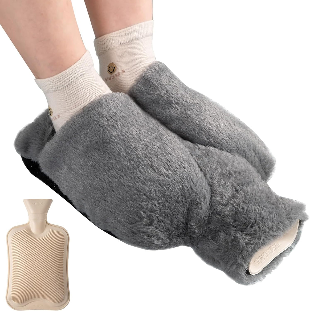 Hot Water Bottle Foot Warmer 2L Natural Rubber Leak-Proof Screw Cap Removable Washable Cover