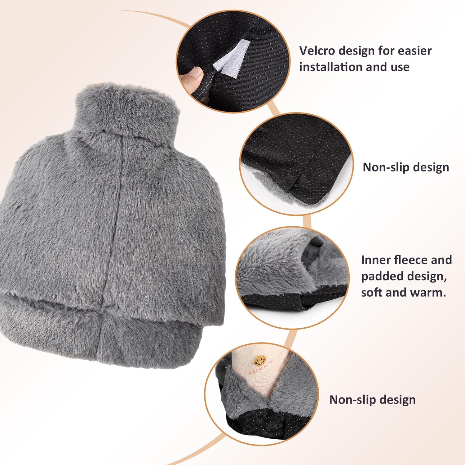 Hot Water Bottle Foot Warmer 2L Natural Rubber Leak-Proof Screw Cap Removable Washable Cover