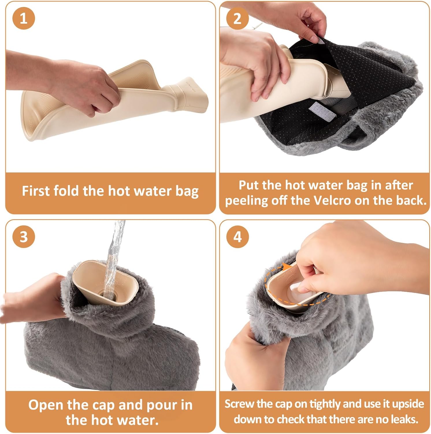 Hot Water Bottle Foot Warmer 2L Natural Rubber Leak-Proof Screw Cap Removable Washable Cover