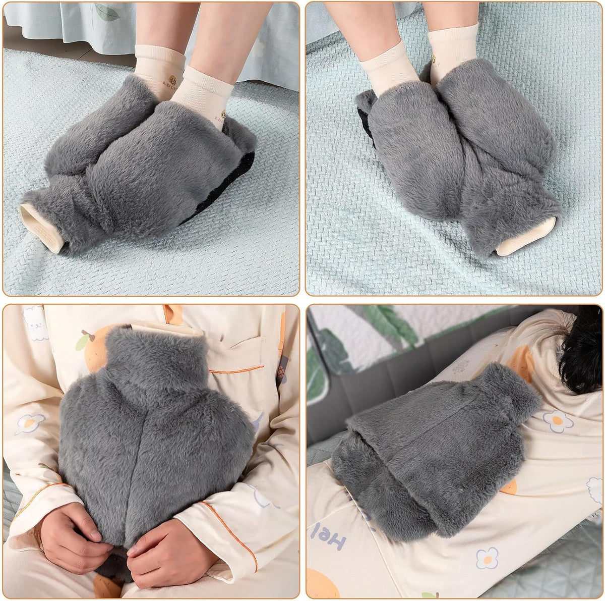 Hot Water Bottle Foot Warmer 2L Natural Rubber Leak-Proof Screw Cap Removable Washable Cover