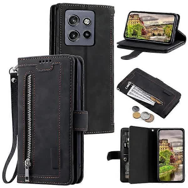 Motorola Edge 50 Neo 5G Case Black PU Leather Wallet Case with Zipper 9 Card Slots Compatible with Moto S50 5G Thinkphone 25 5G