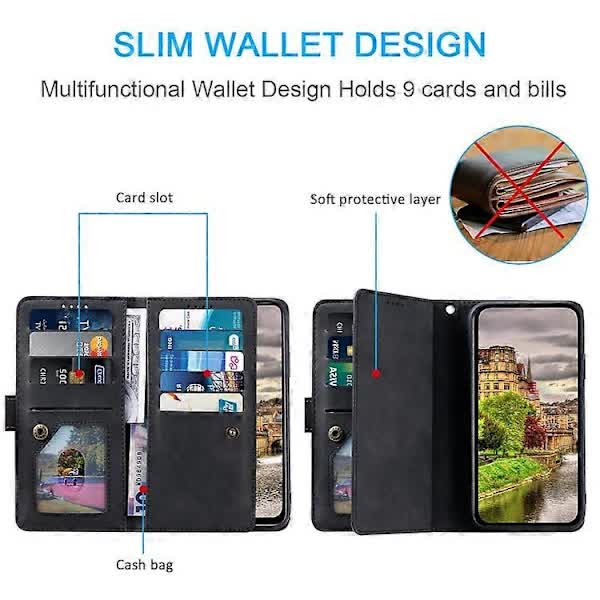 Motorola Edge 50 Neo 5G Case Black PU Leather Wallet Case with Zipper 9 Card Slots Compatible with Moto S50 5G Thinkphone 25 5G