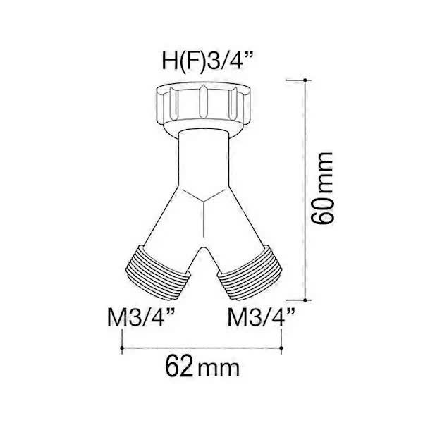 Brass Y-connector for washing machine, 3/4 splitter, 2-way hose connection 3/4 (FMY)