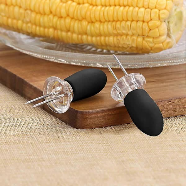 Stainless Steel Corn Forks 8 pcs Small Round Head Black Corn Rack Compatible with Grill Utensils