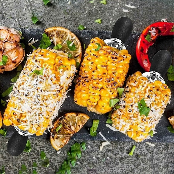 Stainless Steel Corn Forks 8 pcs Small Round Head Black Corn Rack Compatible with Grill Utensils